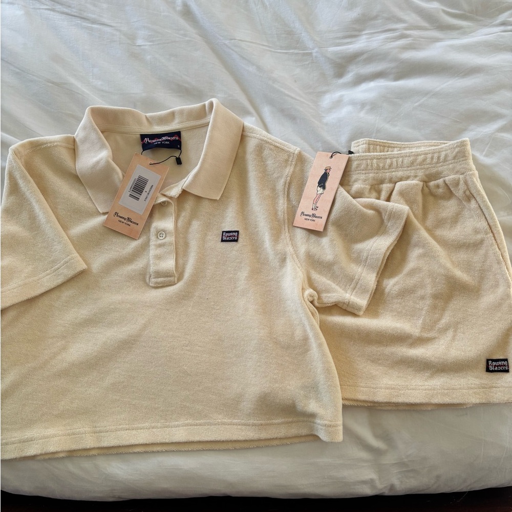 NWT - Rowing Blazers Cream Terrycloth cropped Polo and Short Set size small